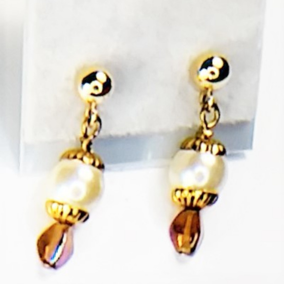 Pearl and Citrine Gold Filled Post Earrings	58EG - Picture 1 of 5